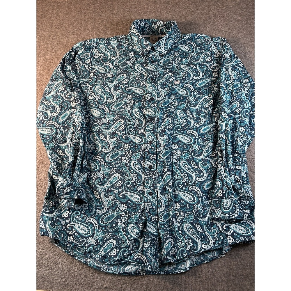 Cinch Western Shirt Mens XL Teal Paisley Floral Button Long Sleeve - Picture 5 of 6